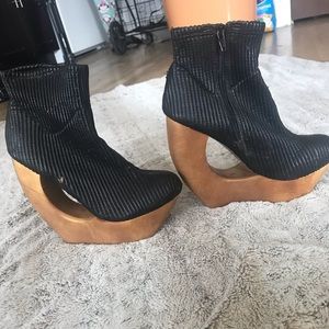 Negative Space Wood Heeled Booties
